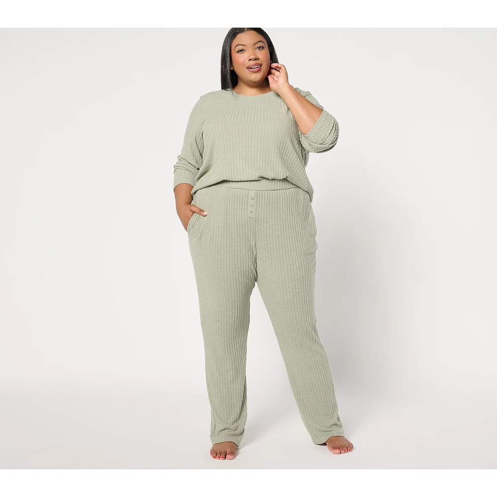 Berkshire Homewear Heathered Long Sleeve & Pant Hacci Set Farmhouse Sage, L #71E